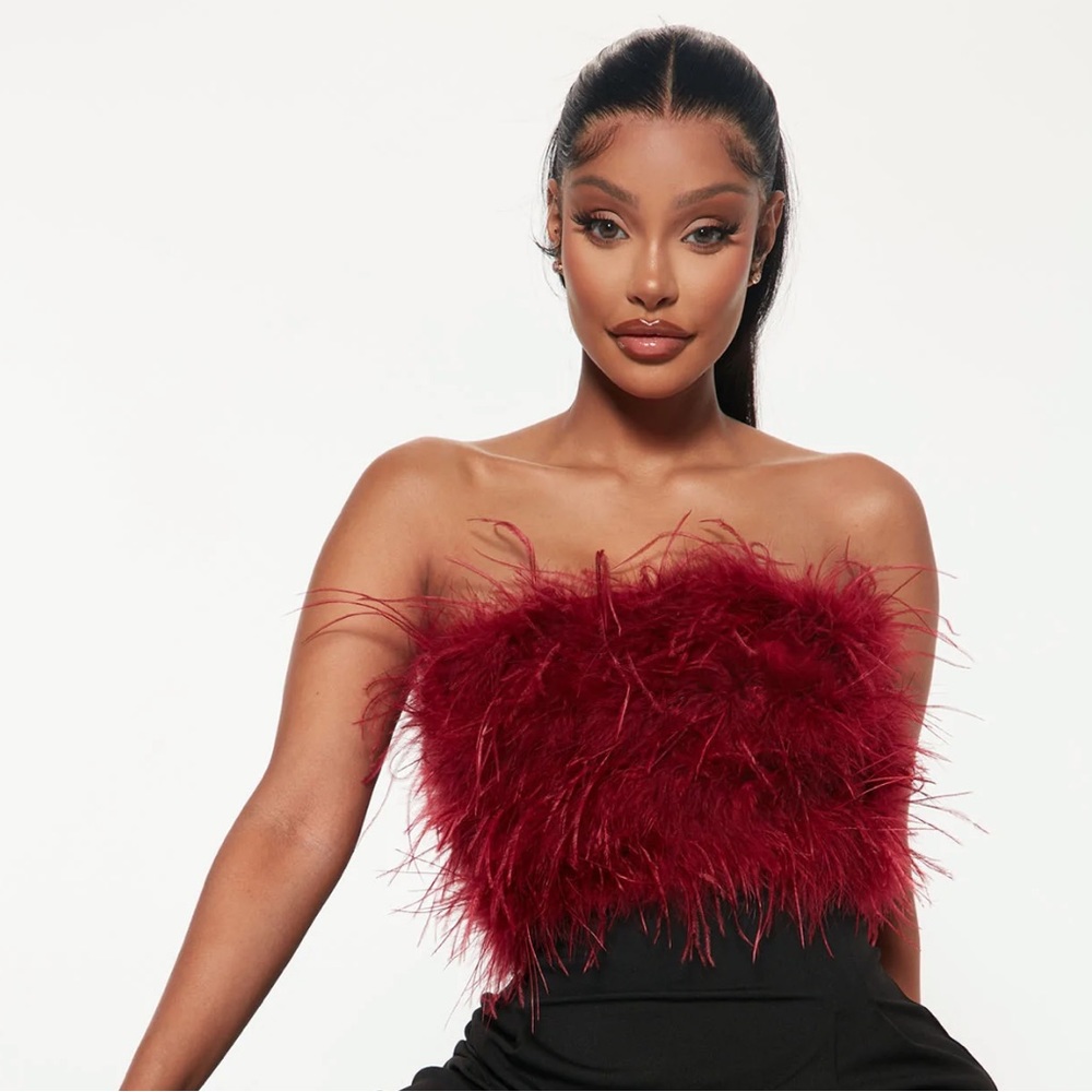 Fashion Nova Statement Moment Feather Tube Top.